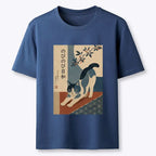 Japanese Vintage Blue Cat T-Shirt for Daily Wear