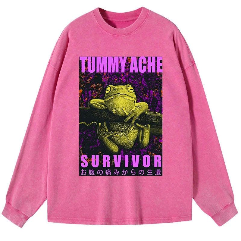 Kyoto-Lion A Frog With Stomachache Washed Long Sleeve T-Shirt