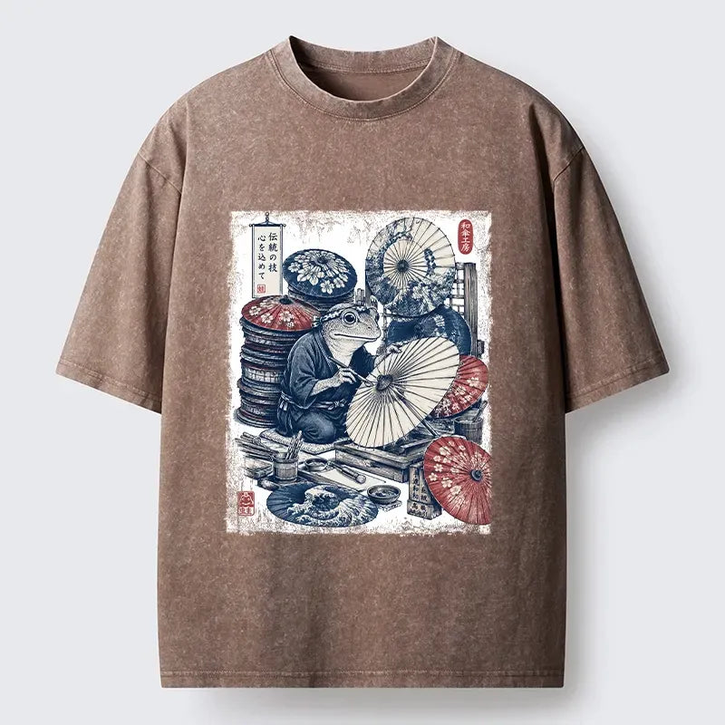 Kyoto-Lion Umbrella Maker Frog Washed T-Shirt