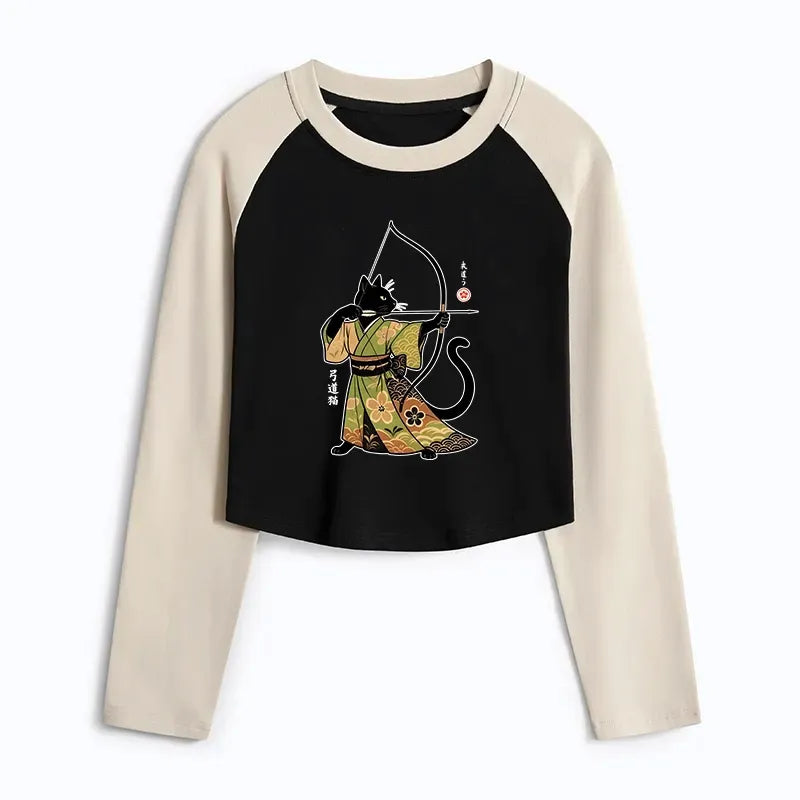 Japanese Cat Archery Crop Top for Women