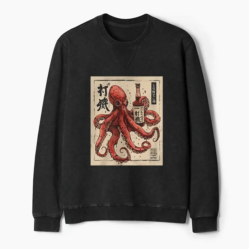 Japanese Octopus Washed Sweatshirt for Streetwear