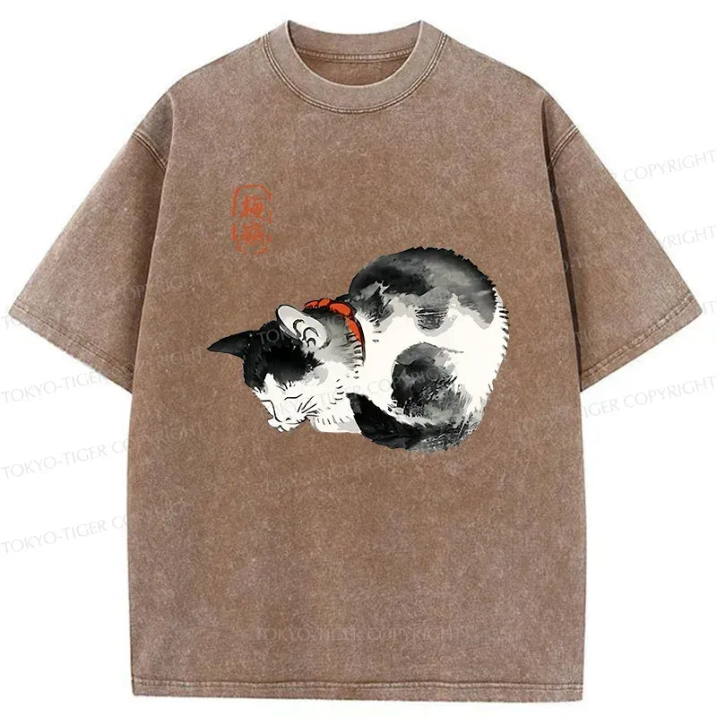 Trendy Japanese Kitten Washed T-Shirt