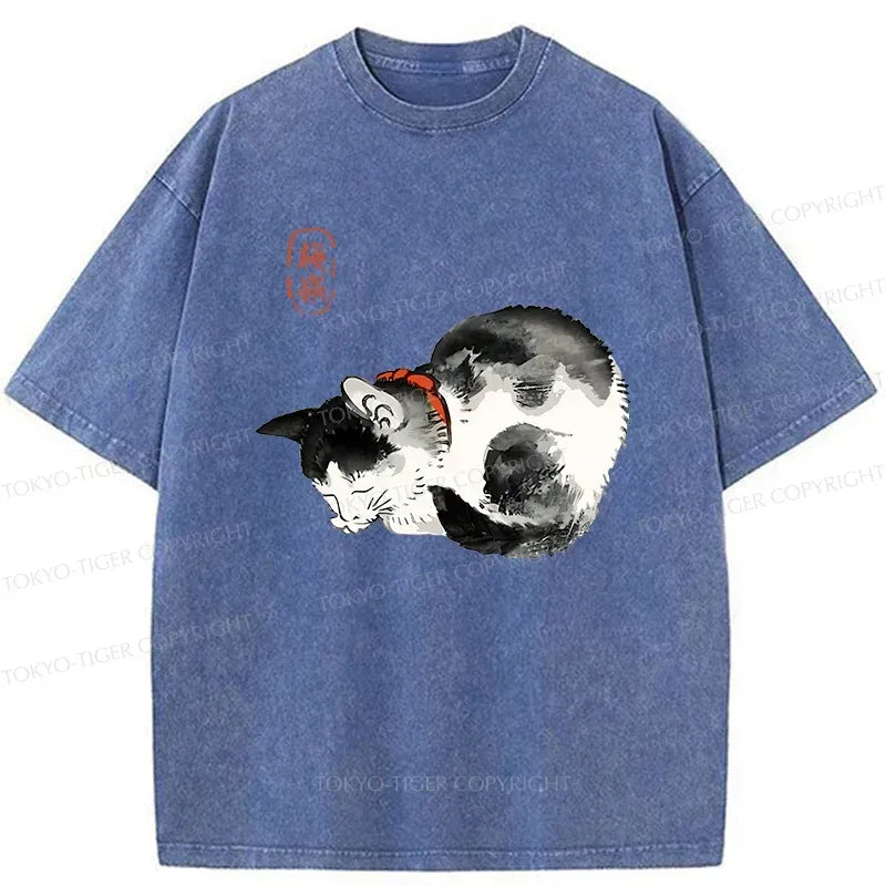 Trendy Japanese Kitten Washed T-Shirt