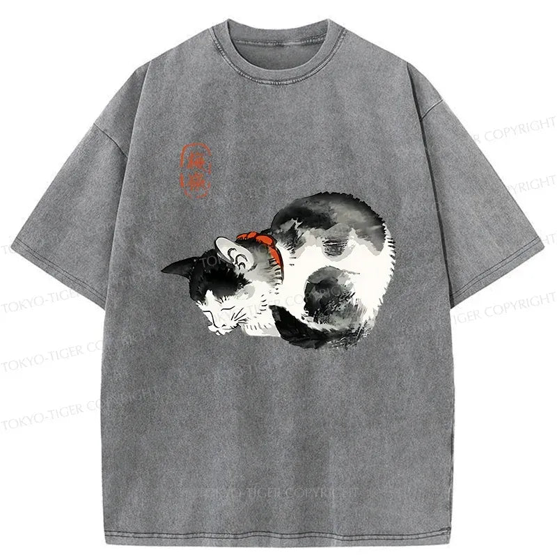 Trendy Japanese Kitten Washed T-Shirt