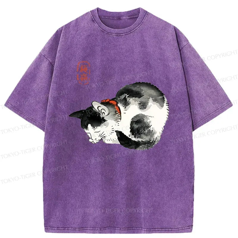 Trendy Japanese Kitten Washed T-Shirt