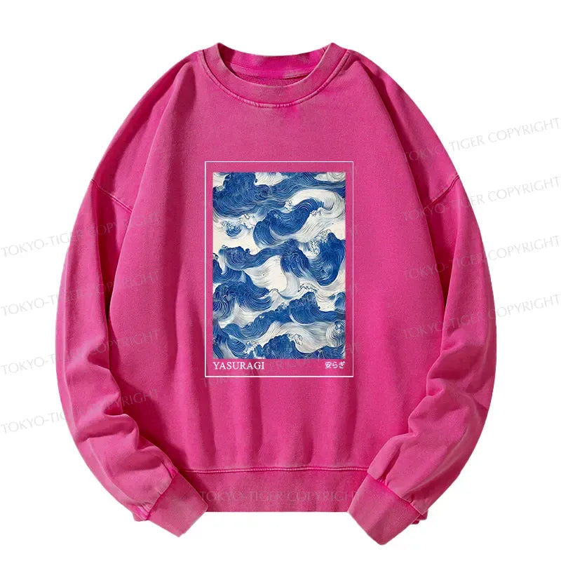 Kyoto-Lion Japanese Retro Art Wave Washed Sweatshirt