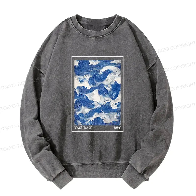 Kyoto-Lion Japanese Retro Art Wave Washed Sweatshirt