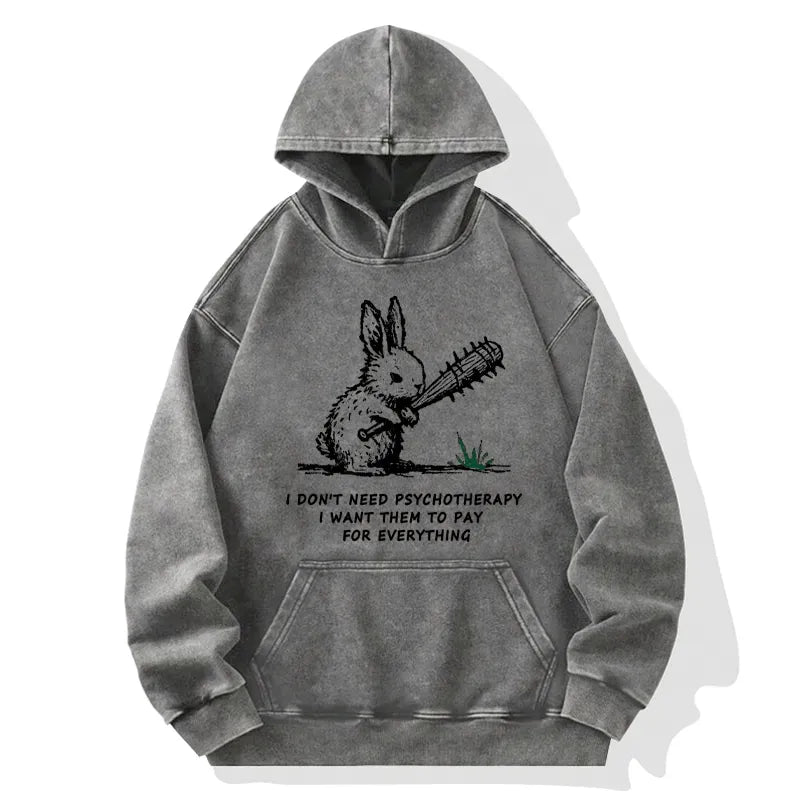 Kyoto-Lion Violent Rabbit Funny Washed Hoodie