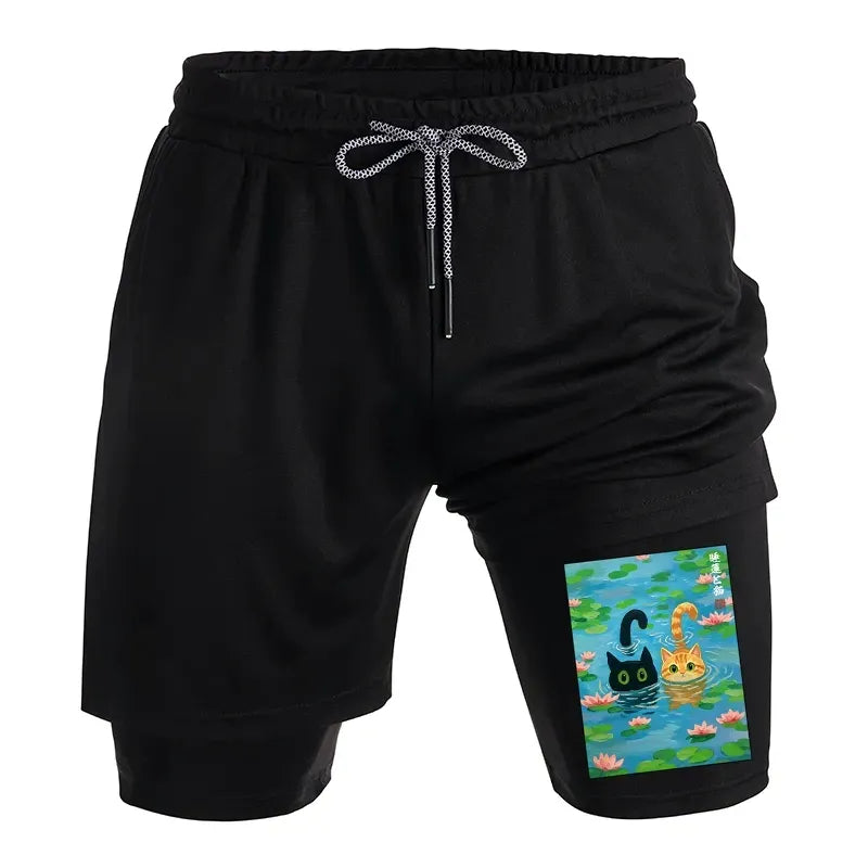 Kyoto-Lion Cats In The Lotus Pond Training Shorts
