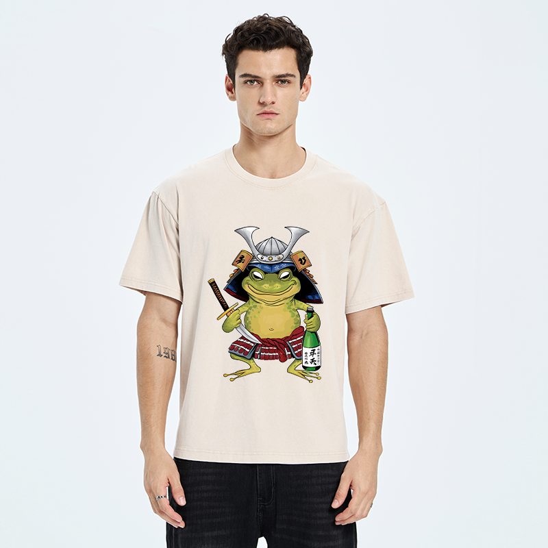 Washed Samurai Frog Tee for Daily Wear