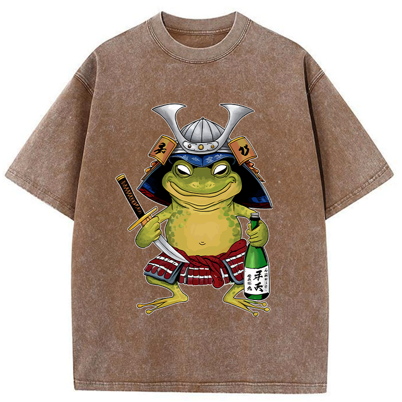 Washed Samurai Frog Tee for Daily Wear