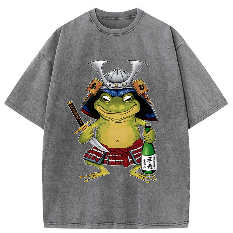 Kyoto-Lion Japanese Samurai Frog Washed T-Shirt