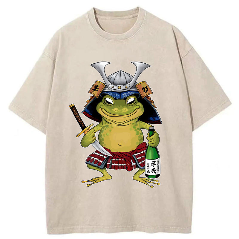 Japanese Samurai Frog Washed T-Shirt