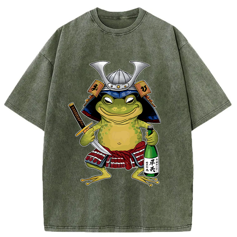 Kyoto-Lion Japanese Samurai Frog Washed T-Shirt