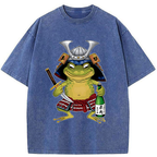 Washed Samurai Frog Tee for Daily Wear