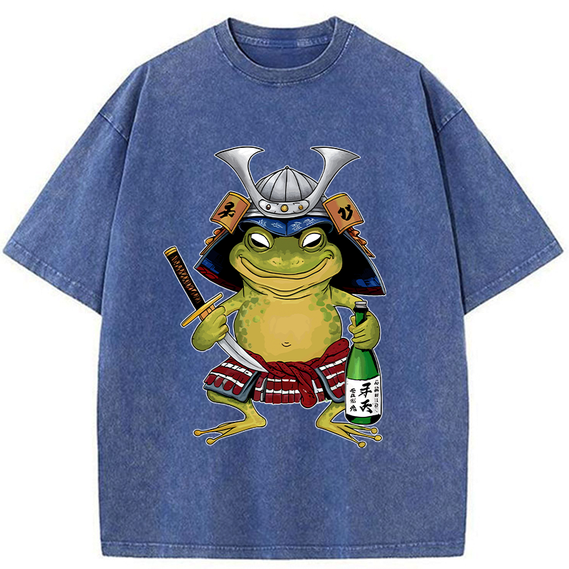 Washed Samurai Frog Tee for Daily Wear