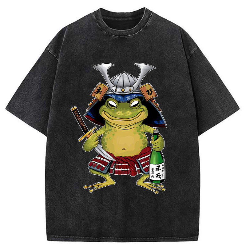 Kyoto-Lion Japanese Samurai Frog Washed T-Shirt