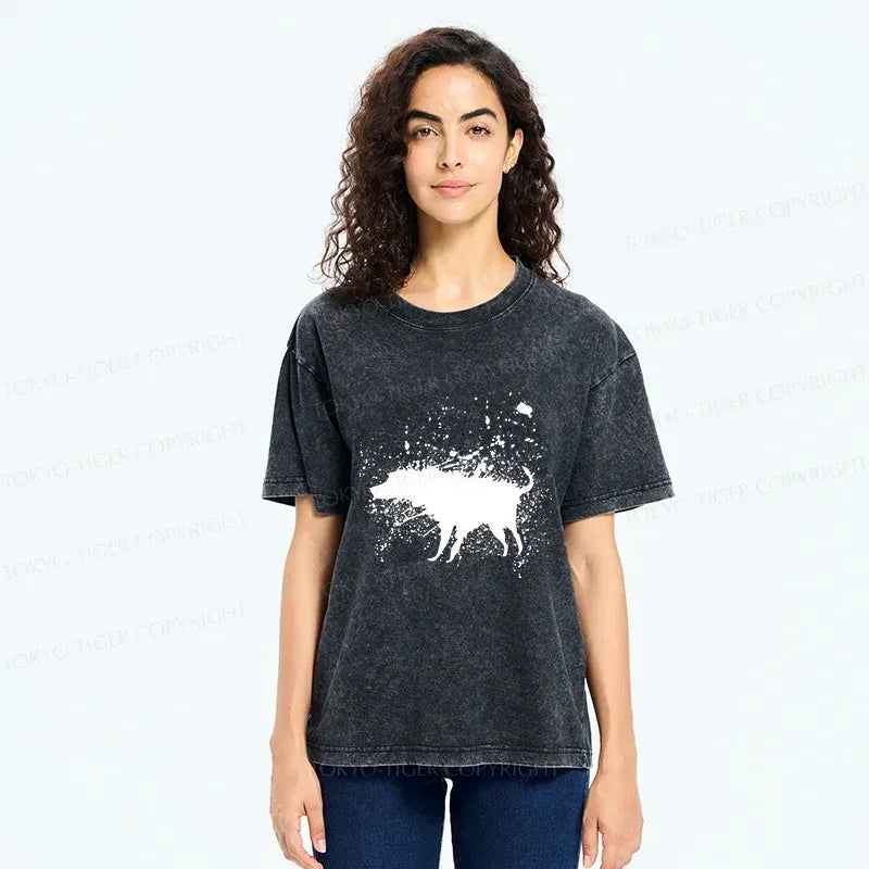 Kyoto-Lion Tumbling Dog Washed T-Shirt
