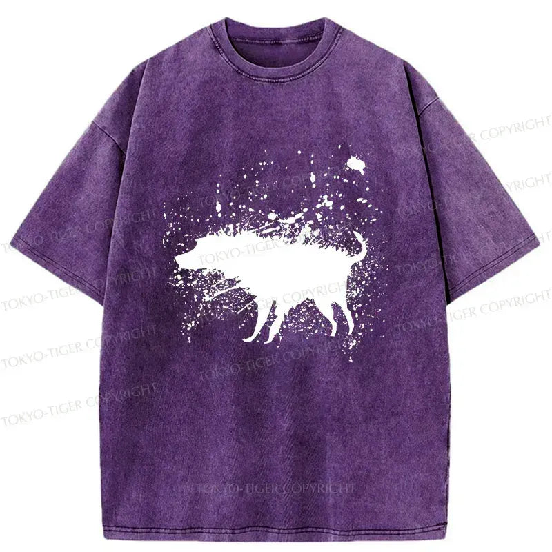 Kyoto-Lion Tumbling Dog Washed T-Shirt