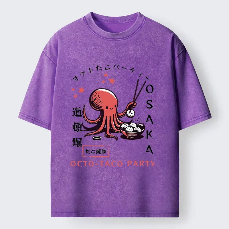 Kyoto-Lion Cute Octopus Washed T-Shirt