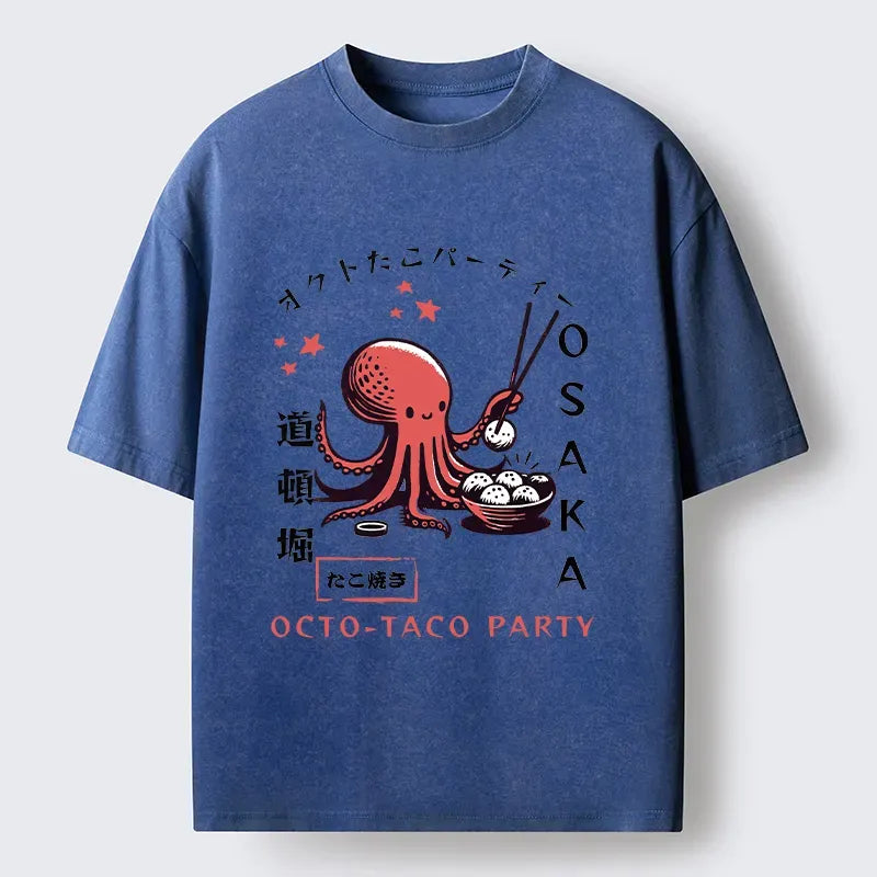 Kyoto-Lion Cute Octopus Washed T-Shirt
