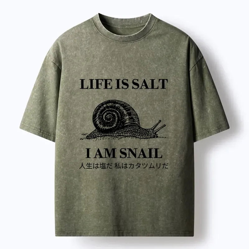 Kyoto-Lion Sad Snail Life Meme Washed T-Shirt