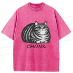Kyoto-Lion Fat Cat Funny Japanese Washed T-Shirt
