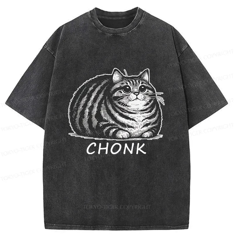 Kyoto-Lion Fat Cat Funny Japanese Washed T-Shirt