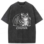 Kyoto-Lion Fat Cat Funny Japanese Washed T-Shirt