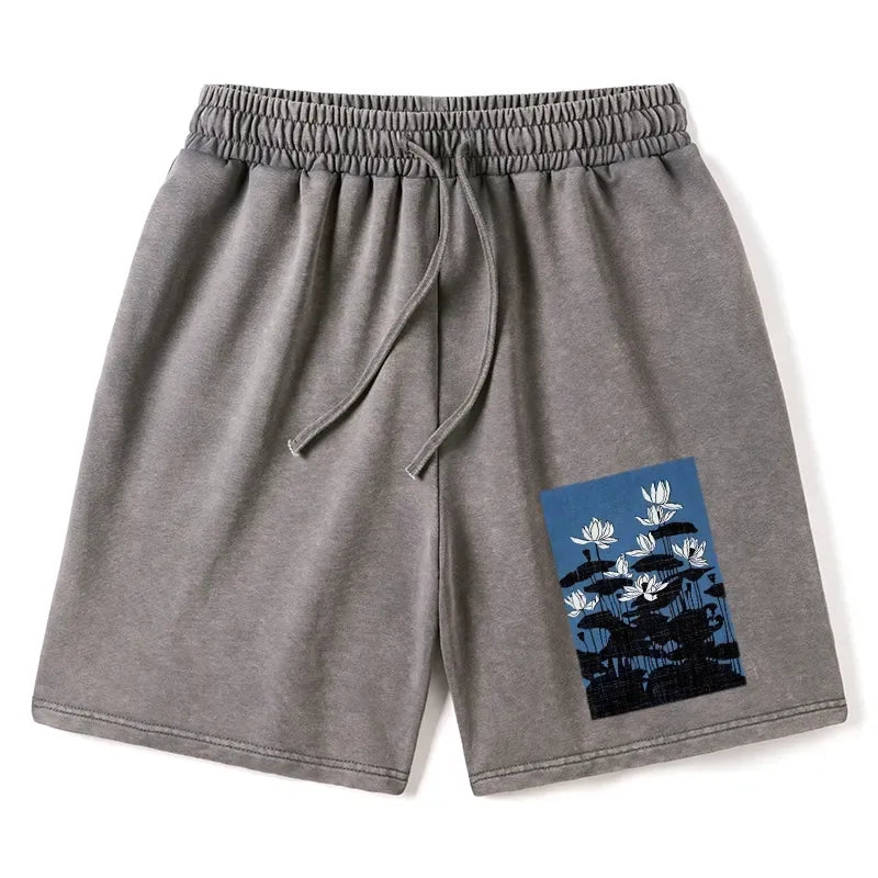 Japanese art washed shorts for daily wear
