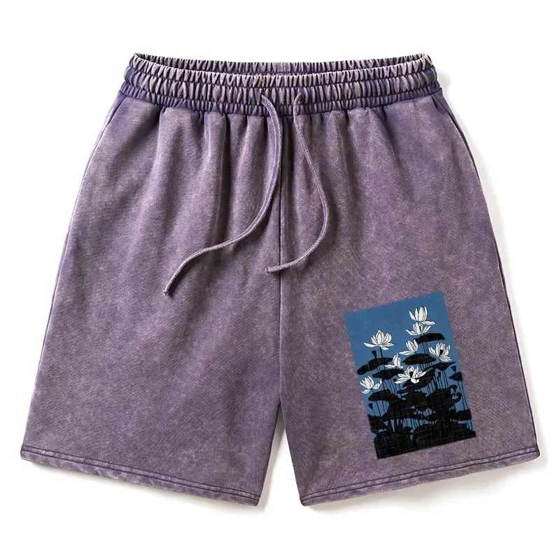 Japanese art washed shorts for daily wear