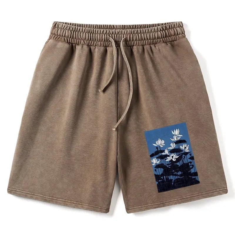 Blue lotus vintage shorts for summer vacation