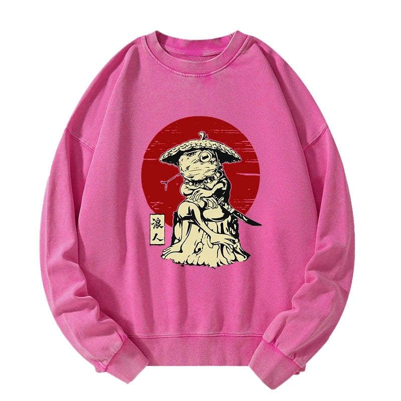 Kyoto-Lion Rounin Japanese Frog Samurai Washed Sweatshirt