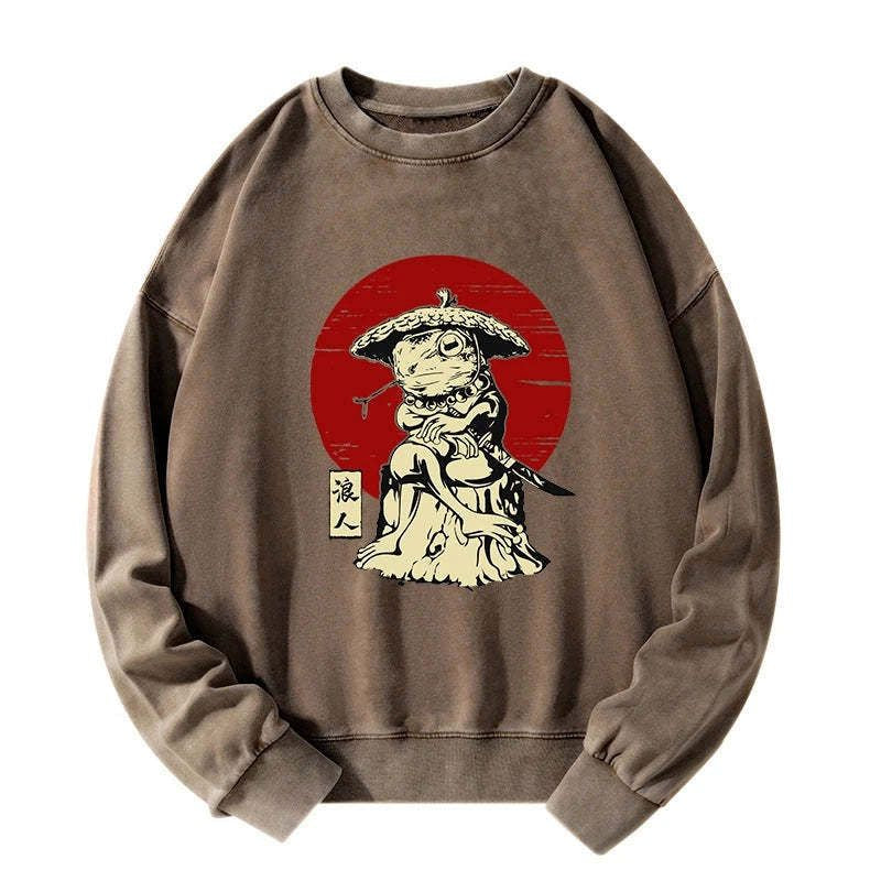 Kyoto-Lion Rounin Japanese Frog Samurai Washed Sweatshirt