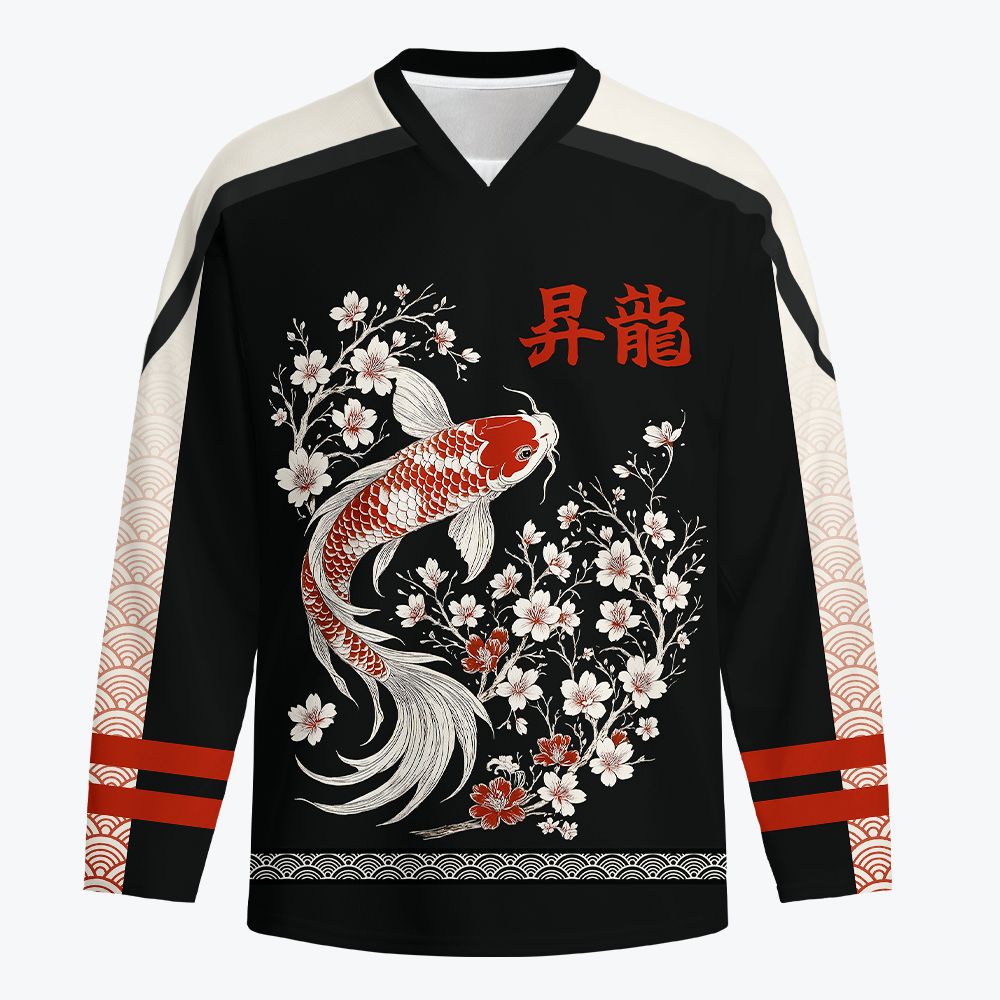 Kyoto-Lion Vintage Sakura And Koi Long-Sleeve Hockey Jersey