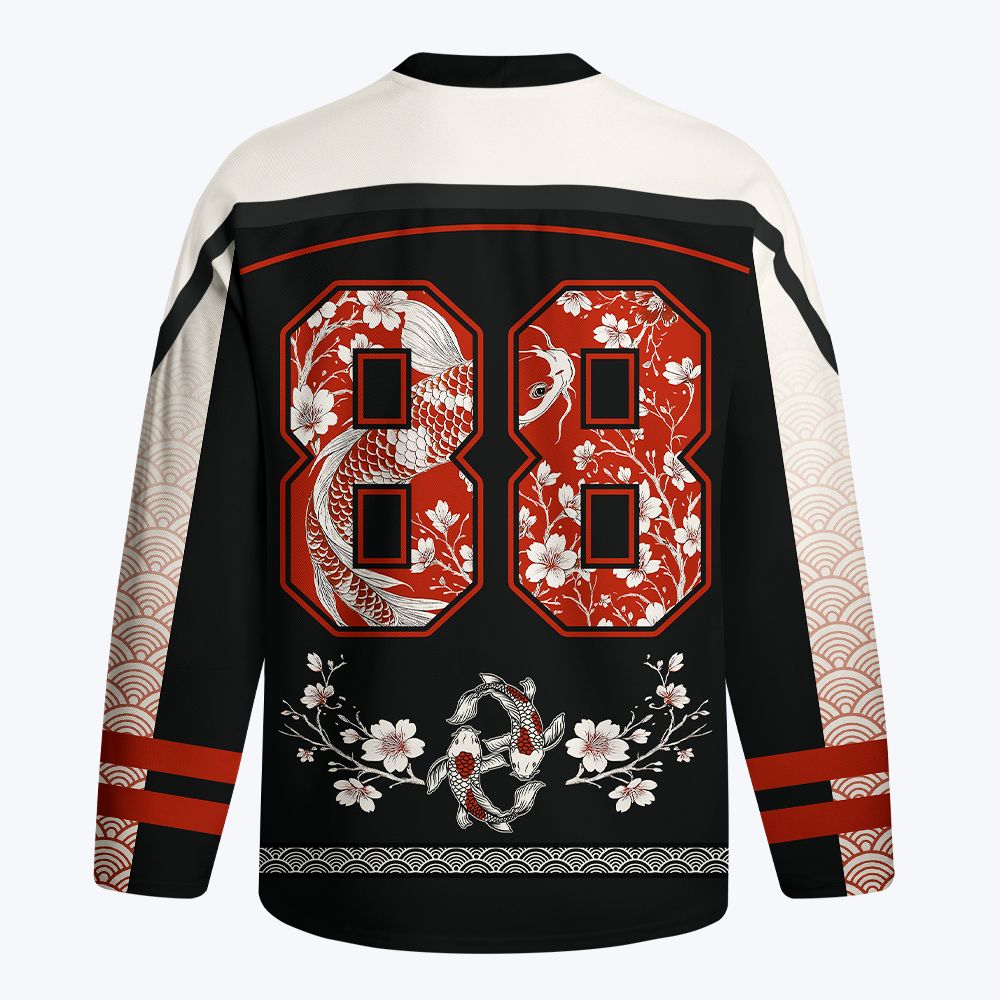 Kyoto-Lion Vintage Sakura And Koi Long-Sleeve Hockey Jersey