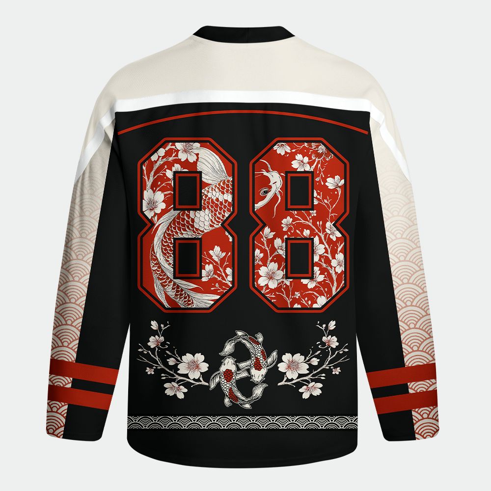 Kyoto-Lion Vintage Sakura And Koi Long-Sleeve Hockey Jersey