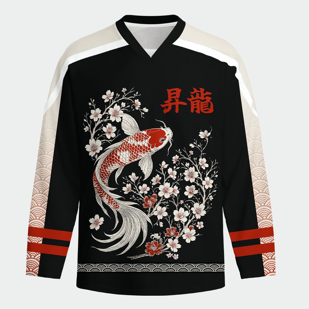 Kyoto-Lion Vintage Sakura And Koi Long-Sleeve Hockey Jersey