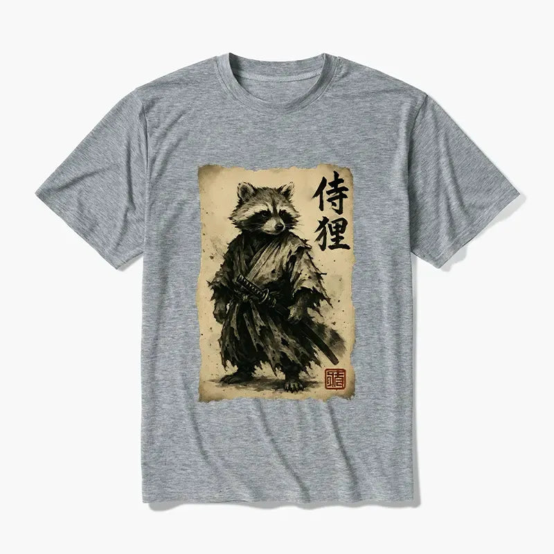 Kyoto-Lion Retro Raccoon Samurai Cotton Blend T-Shirt