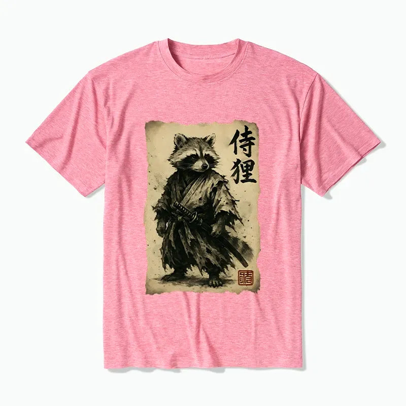 Kyoto-Lion Retro Raccoon Samurai Cotton Blend T-Shirt
