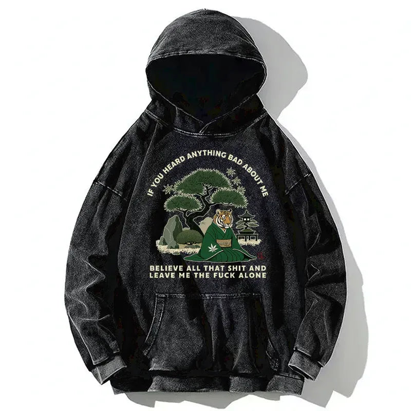 Kyoto-Lion Funny Ukiyoe Tiger Samurai Zen Washed Hoodie