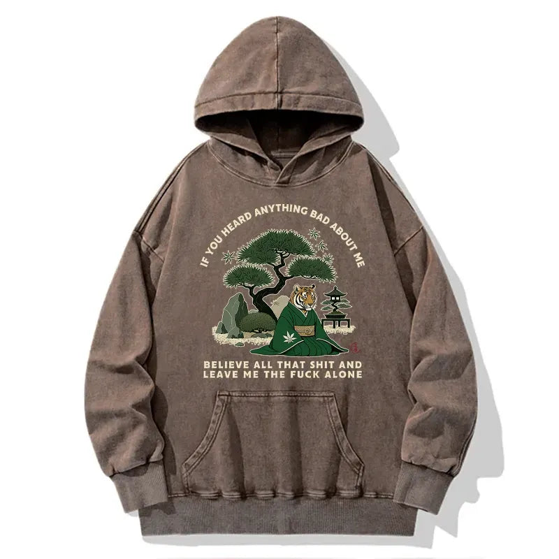 Kyoto-Lion Funny Ukiyoe Tiger Samurai Zen Washed Hoodie