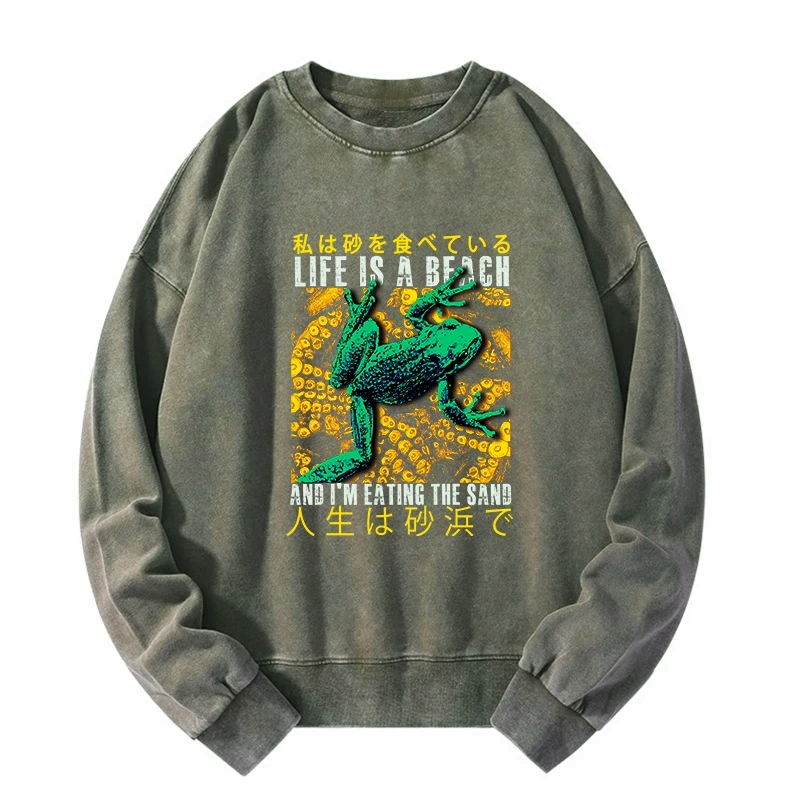 Kyoto-Lion Life Is A Beach I'M Eating The Sand Washed Sweatshirt
