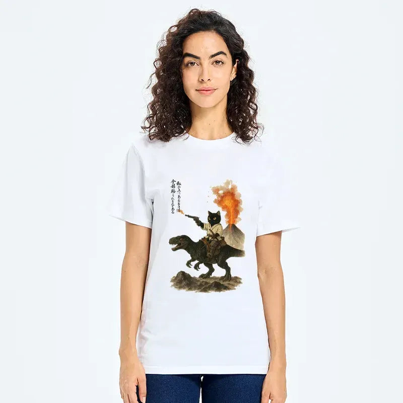 Unisex Cat Riding Dino Shirt Trendy Gift