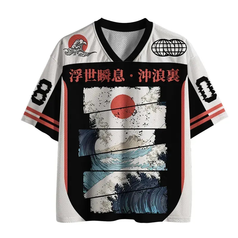 Kyoto-Lion Retro Great Wave Ukiyoe Mesh Jersey