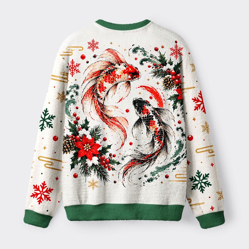 Kyoto-Lion Christmas Koi Winter Art Fuzzy Christmas Ugly Sweatshirt