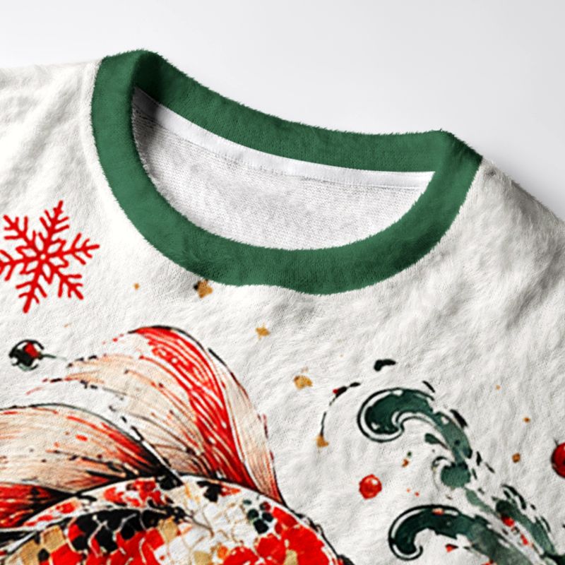Kyoto-Lion Christmas Koi Winter Art Fuzzy Christmas Ugly Sweatshirt
