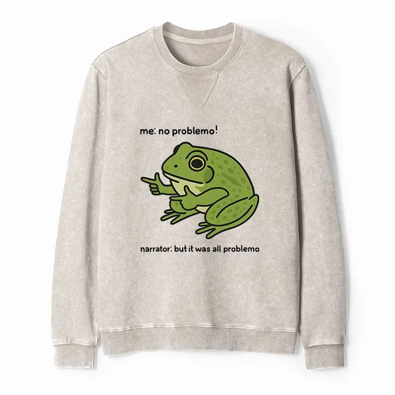 Kyoto-Lion Stupid Frog Meme Washed Terry Sweatshirt