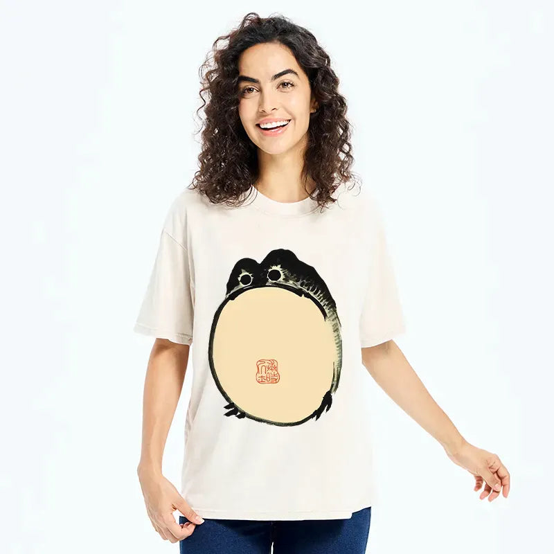 Kyoto-Lion Grumpy Frog Japanese Washed T-Shirt