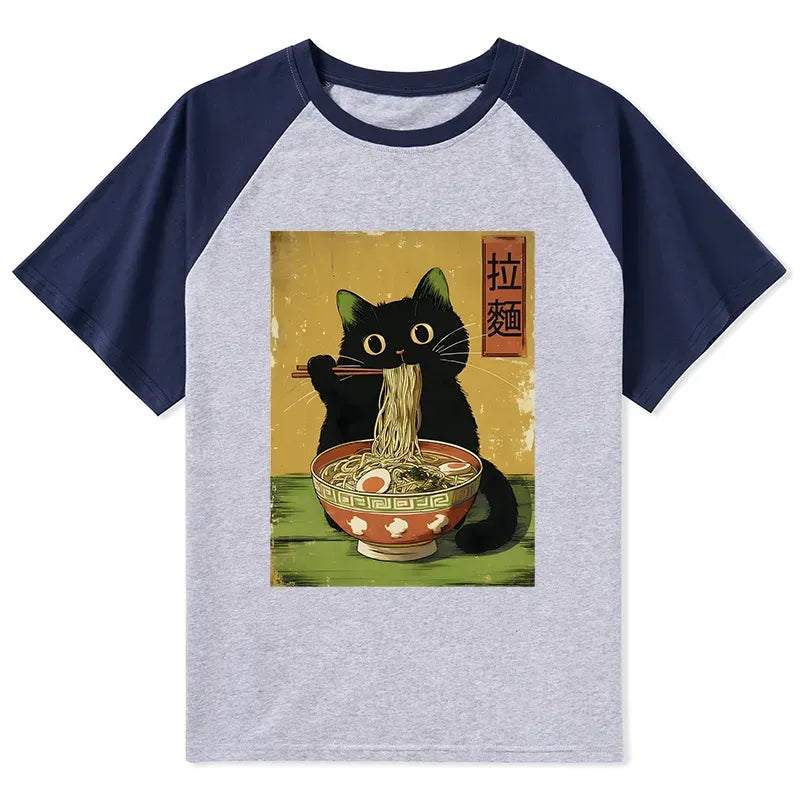 Japanese Cat Raglan T-Shirt for Daily Wear